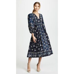 Ulla Johnson Iona Indigo Navy Blue Midi Dress $470